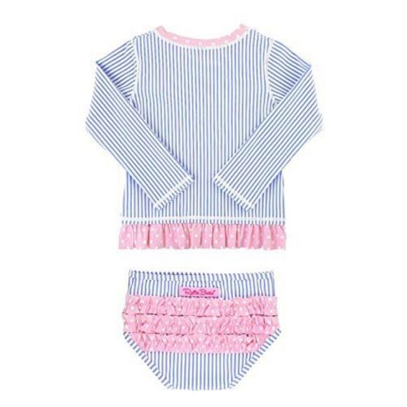 RuffleButts Toddler Girls Periwinkle Seersucker Long Sleeve Rash Guard Bikini Si - Picture 1 of 7